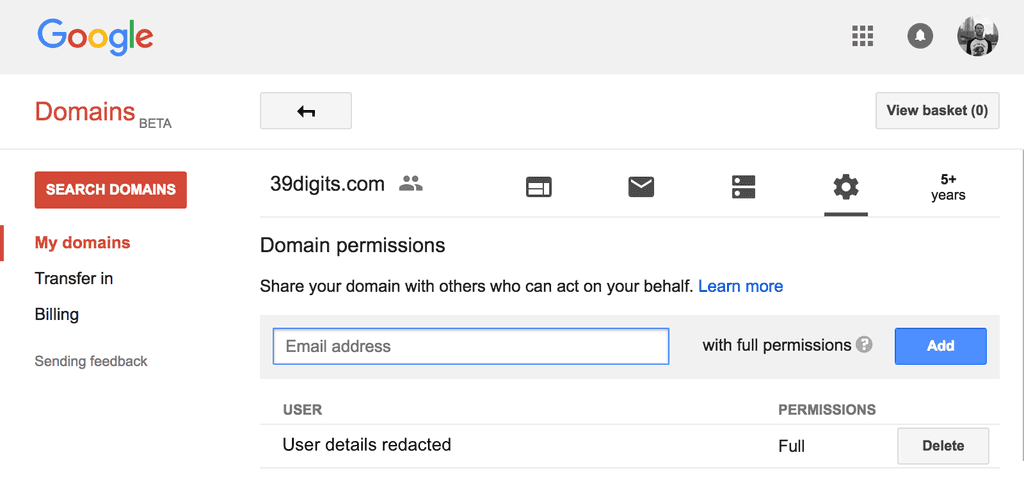 Google Domains permissions